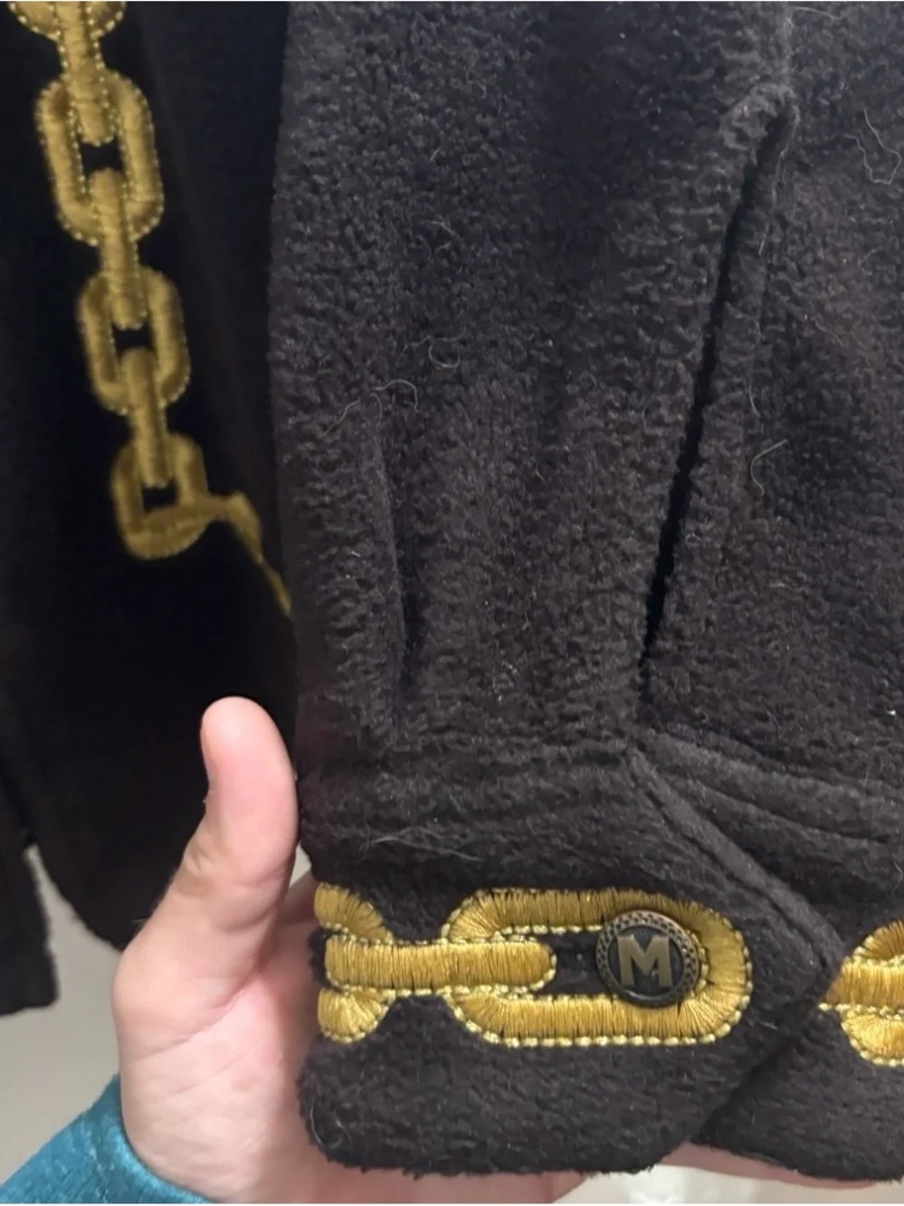 Black Gold Chain Fleece Jacket Women’s 1X Embroidered Zip Front